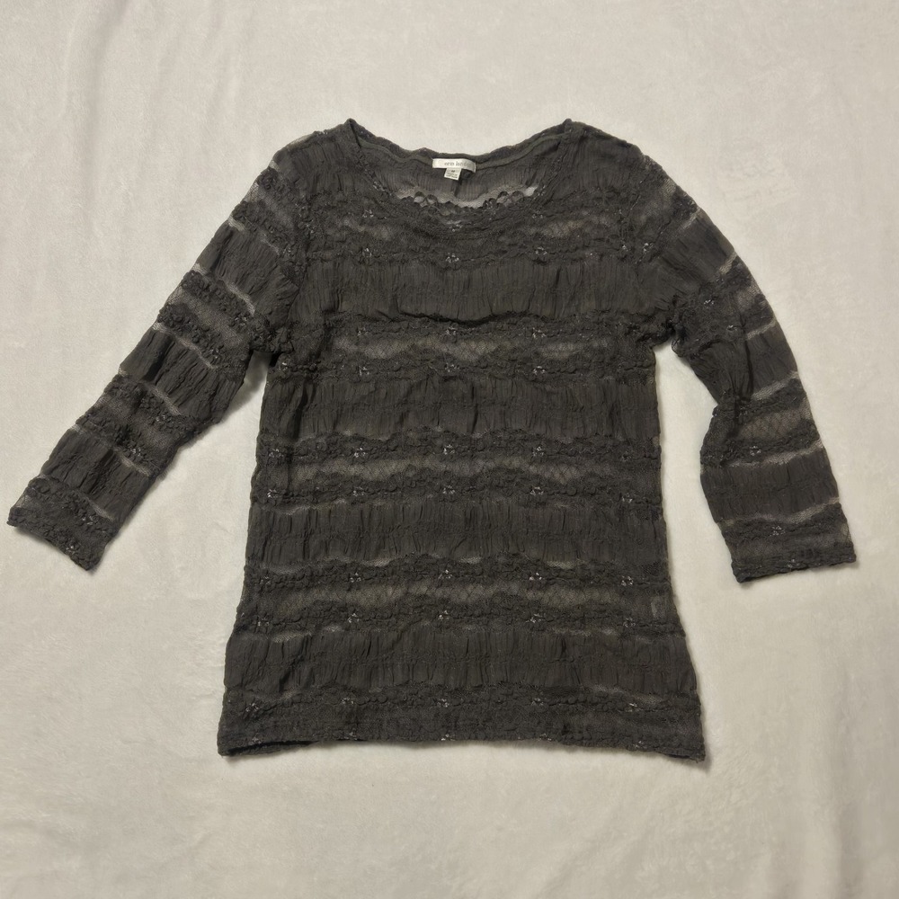 Erin London Sheer Lace 1/4 Sleeve Top Size M Green Metalic 90s Y2K Festival